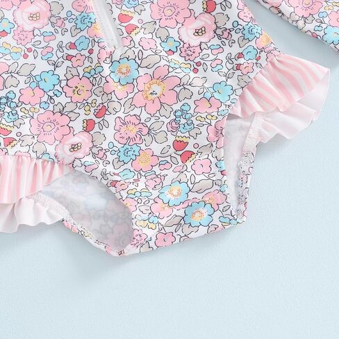 Baby Girl Rash Guard Swimsuit Floral One Piece Bathing Suit Infant Zipper Swimwear + Hat Sun Protection Beach Wear in Saudi Arabia