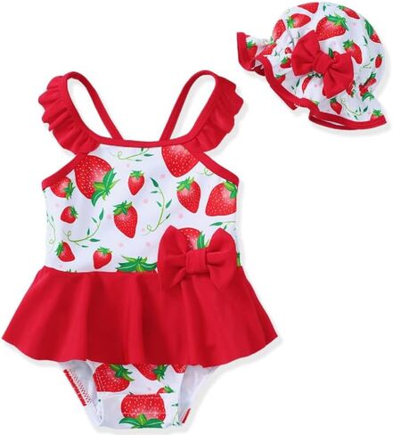 Mikrdoo Baby Girl Swimsuit Ruffled Bikini Tankini Swimsuit Infant Swimwear One Piece Bathing Suits Summer Clothes with Hat in Kuwait