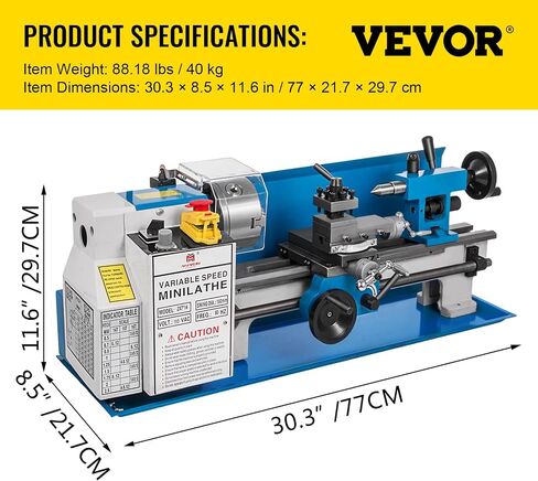 المخرطة المعدنية Vevor 7x14inch مقاعد البدلاء أعلى مخرطة معدنية مصغرة 550W دقة المخرطة المعدنية متغيرة السرعة 50-2500 دورة في الدقيقة مع مصباح متحرك in Saudi Arabia