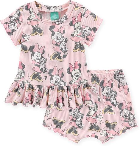 Disney Baby Lilo and Stitch Minnie Mouse Winnie The Pooh Girls Peplum T-Shirt and Shorts Outfit Set for Newborn and Infants in Saudi Arabia