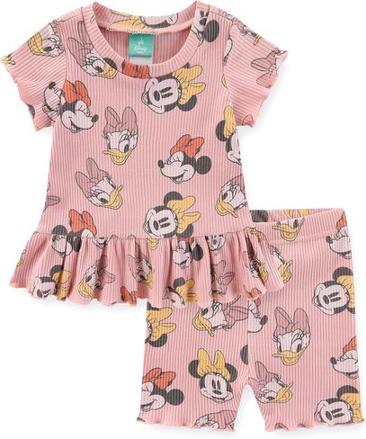 Disney Baby Lilo and Stitch Minnie Mouse Winnie The Pooh Girls Peplum T-Shirt and Shorts Outfit Set for Newborn and Infants in Saudi Arabia