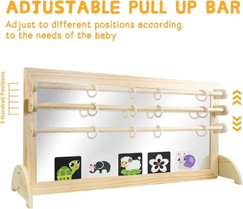 Montessori Mirror مع البار ، والطفل الخشبي المكون من 3 موضع ، بار ، الأرضية والجدار المضاد للرضع ، أثاث مونتيسوري ، للمنزل أو الرعاية النهارية أو مرحلة ما قبل المدرسة in Kuwait