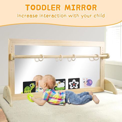 Montessori Mirror مع البار ، والطفل الخشبي المكون من 3 موضع ، بار ، الأرضية والجدار المضاد للرضع ، أثاث مونتيسوري ، للمنزل أو الرعاية النهارية أو مرحلة ما قبل المدرسة in Kuwait