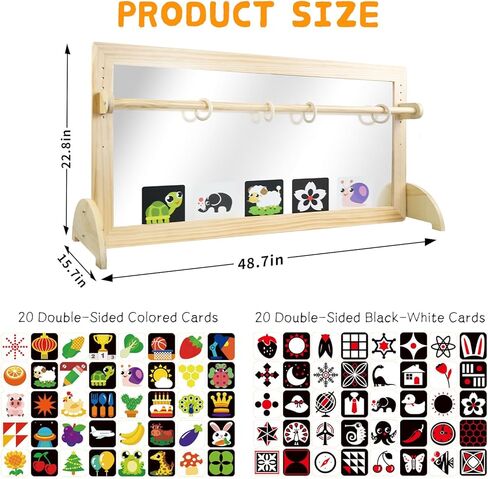 Montessori Mirror مع البار ، والطفل الخشبي المكون من 3 موضع ، بار ، الأرضية والجدار المضاد للرضع ، أثاث مونتيسوري ، للمنزل أو الرعاية النهارية أو مرحلة ما قبل المدرسة in Kuwait