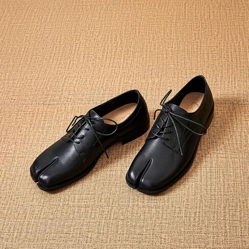 Women Neutral Oxford Shoes Lace-up Handmade Derby Faux Leather Flats Solid Ladies Shoes with Tabi Split Toe in Saudi Arabia