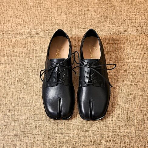 Women Neutral Oxford Shoes Lace-up Handmade Derby Faux Leather Flats Solid Ladies Shoes with Tabi Split Toe in Saudi Arabia