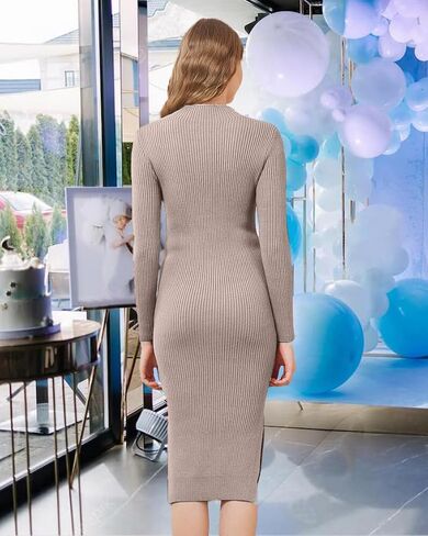 Maternity Sweater Dress Long Sleeve Turtleneck Ribbed Side Slit Bodycon Nursing Midi Dress Pregnancy Clothes in Saudi Arabia
