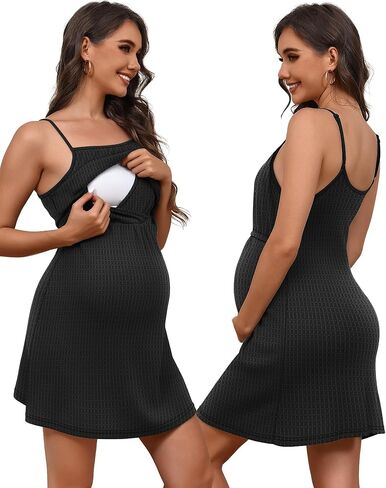 Riyiper Women's Maternity Nursing Waffle Gown Dress and Robe Set Breastfeeding Nightgown 3 in 1 Labor Delivery Hospital Gowns in Kuwait