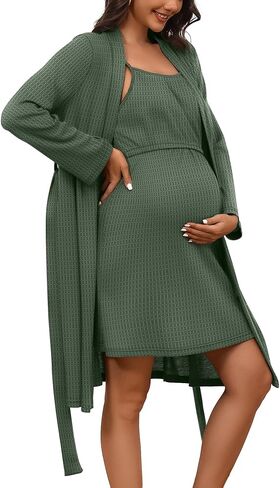 Riyiper Women's Maternity Nursing Waffle Gown Dress and Robe Set Breastfeeding Nightgown 3 in 1 Labor Delivery Hospital Gowns in Saudi Arabia