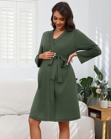 Riyiper Women's Maternity Nursing Waffle Gown Dress and Robe Set Breastfeeding Nightgown 3 in 1 Labor Delivery Hospital Gowns in Saudi Arabia