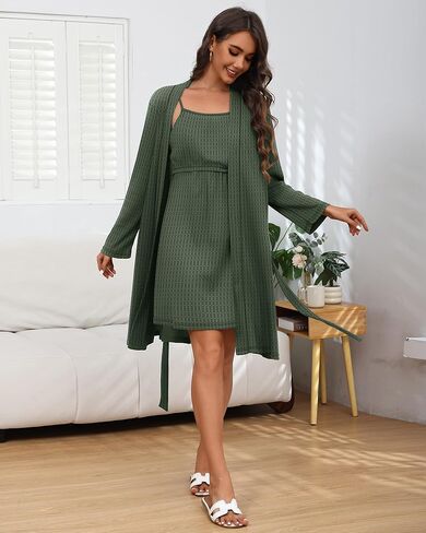 Riyiper Women's Maternity Nursing Waffle Gown Dress and Robe Set Breastfeeding Nightgown 3 in 1 Labor Delivery Hospital Gowns in Saudi Arabia