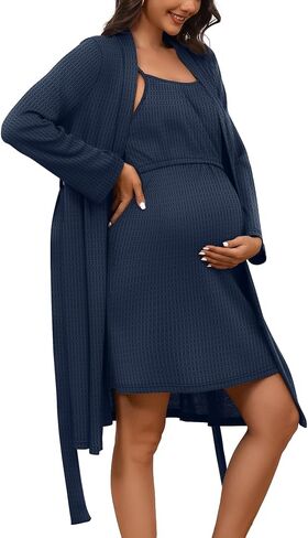 Riyiper Women's Maternity Nursing Waffle Gown Dress and Robe Set Breastfeeding Nightgown 3 in 1 Labor Delivery Hospital Gowns in Saudi Arabia