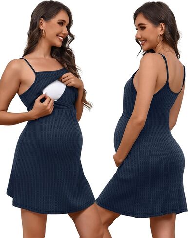 Riyiper Women's Maternity Nursing Waffle Gown Dress and Robe Set Breastfeeding Nightgown 3 in 1 Labor Delivery Hospital Gowns in Saudi Arabia