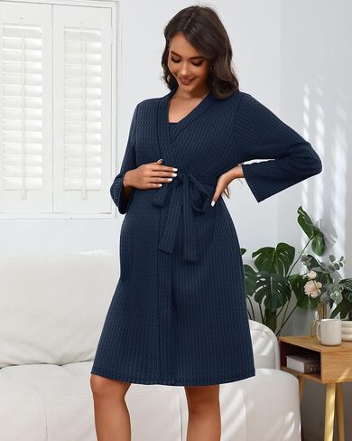 Riyiper Women's Maternity Nursing Waffle Gown Dress and Robe Set Breastfeeding Nightgown 3 in 1 Labor Delivery Hospital Gowns in Saudi Arabia