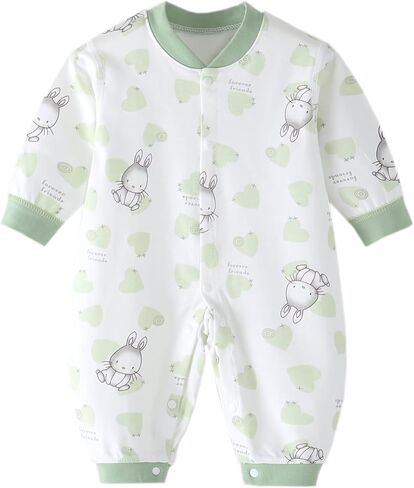 Newborn Infant Baby Boys Girls Bodysuit Jumpsuits with Button Long Sleeve Cotton Rompers Overall in Kuwait