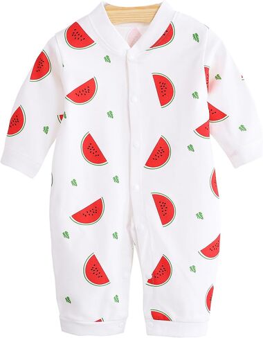 Newborn Infant Baby Boys Girls Bodysuit Jumpsuits with Button Long Sleeve Cotton Rompers Overall in Kuwait