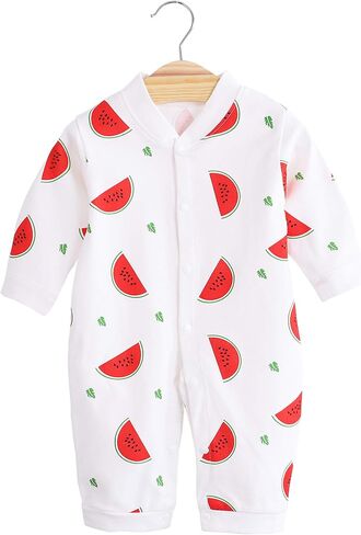 Newborn Infant Baby Boys Girls Bodysuit Jumpsuits with Button Long Sleeve Cotton Rompers Overall in Kuwait