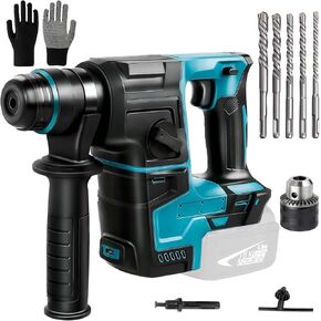Cordless Rotary Hammer Drill, Brushless Hammer Drill Set with 5 Drill Bits, 1400 rpm, 4200 bpm, SDS Hammer Drill with Safety Clutch for Drilling, Hammer Drilling, Chiseling(No Battery)