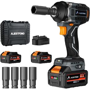 1/2 inch Cordless Impact Wrench, with Max TRQ (800N.m) 590Ft-lbs Brushless Electric Impact Gun, 2 x 4000mAh Battery, 4 Sockets, 3000RPM High TRQ Impact Driver for Home Car Truck Mower