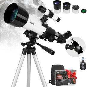 HSL Telescope for Adults & Kids, 70mm Aperture 400mm Focal Length Refractor Telescope for Astronomy Beginners(20x-100x) - Travel Telescopes with Carry Bag and Adapter(Black)