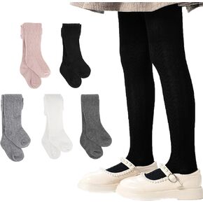 Meeshine 5 Pack Baby Girls Tights Thick Cable Knit Leggings Toddler Cotton Pantyhose Warm Stockings for Kids