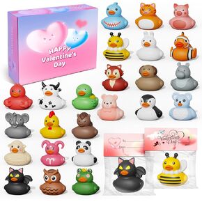 Valentines Day Gifts for Kids Includes 24 Pack Rubber Duck and Valentine Cards, School Valentine's Day Party Exchanges Gifts