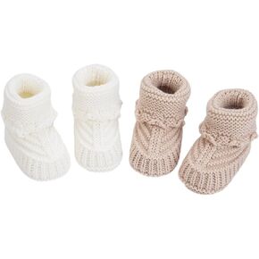 Baby Booties, Newborn Walking Shoes, Infant Hand Crochet Knit Cotton Sock Booties, Soft Cozy Socks Slippers, Indoor House Shoes for Baby, 2 Pairs
