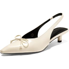 Coutgo Womens Slingback Kitten Low Heels Dress Shoes Closed Pointed Toe Bow Tie Slip on Office Work Pumps