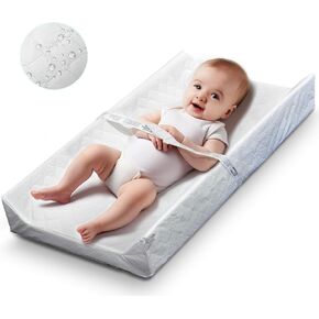 Baby Changing Pad with Soft Cover, Waterproof Contour Diaper Changing Pad for Dresser Top, with Baby Removable Hypoallergenic Cover