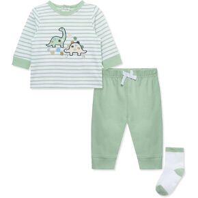 Little Me Baby Boys' 3-Piece Crew Neck Shirt, Stripe Pant, and Socks Jogger Set, 0-24 Months