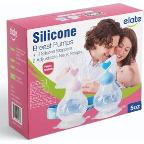 Elate Manual Breast Pump for Breastfeeding | Silicone Milk Collector with Leak-Proof Stopper for Nursing Moms | Enhance Milk Production | BPA PVC Free FSA HSA Eligible – 5oz (Blue，Pink)