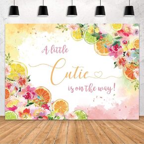 MEHOFOND Little Cutie Baby Shower Backdrop A Little Cutie is on The Way Decorations Watercolor Floral Citrus Baby Shower Photography Background Orange Cuties Theme Baby Shower Party Supplies 7x5ft