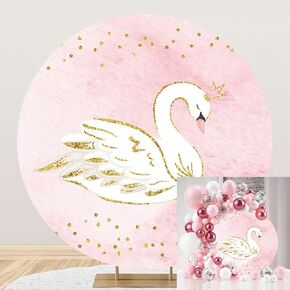 Polyester Diameter 7.5ft Round Cartoon Swan Backdrop Gold Glitter Pink Background for Photography Children Girls Princess Birthday Party Baby Shower Photo Studio Props Decorative Supplies