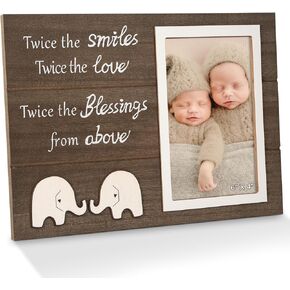 Twins Baby Picture Frame, Twin Pregnancy Announcement, Boy Girl Twins Wood Photo Frame, Twin Baby Keepsake Gifts for New Mom Dad, Unique Twins Baby Shower Gifts, Nursery Decor, 4x6 Photo (White)