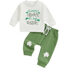 Toddler Baby Girl St Patricks Day Outfit Clover Print Long Sleeve Sweatshirt Elastic Pant Baby Irish Day Clothes