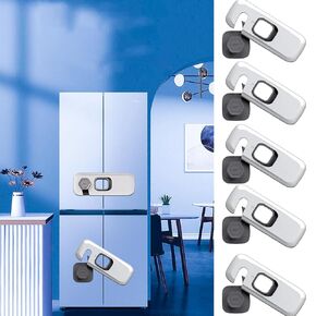 5 Pack Child Proof Refrigerator Locks, Fridge Door Locks, Cabinet Locks, Oven Lock Child Safety Baby, Pinch Proof Lock for Toddlers, Easy to Install, No Tools Need or Drill (Upgraded Grey)