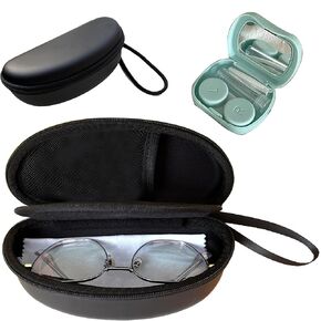 2 in 1 Contact Lens Case and Glasses Case, Double Sided Dual Use Design Eyeglasses Case, Leak Proof & Portable, Tweezer and Contact Lens Solution Bottle Included for Travel Kit