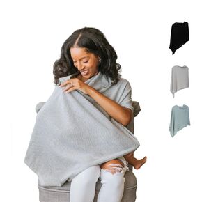 100% Cotton - Breathable Nursing Cover Up for Breastfeeding - Privacy Nursing Covers - Breastfeeding Must Haves - Ponchy by Gold Mamas - Versatile Nursing Shawl for Baby Feeding (Blue)