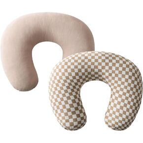 2 Pack Muslin Nursing Pillow Covers, Soft and Adorable Nursing Cover for Breastfeeding Pillows, Pillow Slipcover for Baby Girls Boys Newborn(Khaiki, Coffee Checkered)