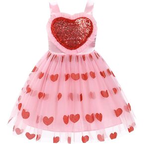 IMEKIS Toddler Girls Valentines Day Heart Tulle Dress Sparkle Tutu Birthday Party Dress Cake Smash Photo Shoot 1-6T