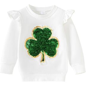 Noubeau Girls Boys St. Patrick's Day Sweatshirt Toddler Kids Sequin Clover Ruffle Sleeve T-Shirt Winter Pullover Tops