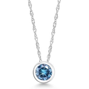 Gem Stone King 14K White Gold 4MM Round Gemstone Birthstone Solitaire Pendant Necklace | Gold Necklace For Women | With 18 Inch Silver Rope Chain
