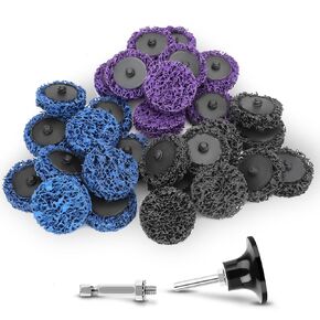 SUNJOYCO 30pcs 2inch Strip Disc, Paint Stripper Tool, Stripping Wheel Die Grinder Attachments with 2Pcs 1/4" Roll Lock Holder Die Grinder Sanding Disc Remove Paint, Rust Welds, 3 Colors