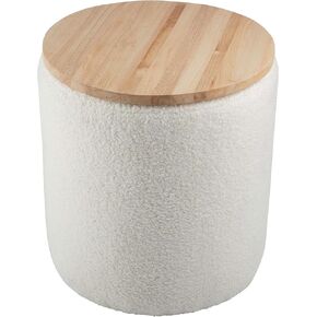 Lavish Home Storage Ottoman - Teddy Fabric Upholstered Ottoman with Wood Top for Living Room, Dorm, or Apartment - Ottomans with Storage (Cream)
