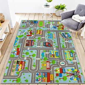 Educational Road Traffic Carpet Kids Carpet Playmat Car Rug Fun City Life Map Kids Car Rug Non Slip Play Carpet for Children Playroom Bedroom Classroom Decor (Sky Blue, 6'6''x9'8'')