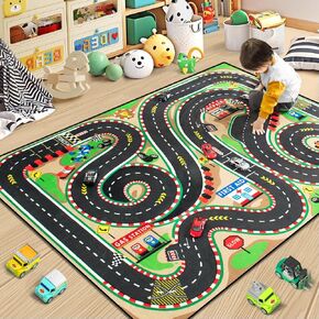 Kids Car Rug, 3x5 Ft Dinosaur Playmat for Toy Cars, Dino Safari Road for Playroom, Educational Learning & Game Area Carpet