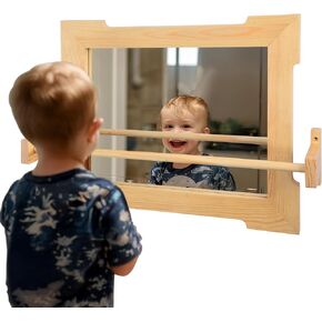 Montessori Mirror Wooden Toddler Mirror 50x40cm Montessori Furniture Baby Pull-ups Children Pull-ups for Learning to Walk and Encouraging Independent Standing Baby Pull-ups for 6-12 Months