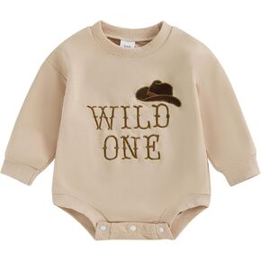 Honganda Baby Boy 1st Birthday Outfit Long Sleeve Cowboy Hat Wild One Bubble Romper Sweatshirt Fall First Birthday Clothes