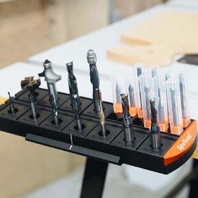 SpeTool Router Bit Storage Rack, Versatile 14 Bit Bases for 1/2 and 1/4 inch Shank Router Bit or 13*13mm Router Bit Box, Router Bit Storage Inserts Holds Up to 56 Router Bit (Sliver)