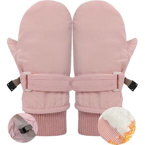 Toddler Snow Mittens for kids Boys Girls, Water-repellent Baby Winter Gloves, Elastic Cuffs, Plush Lining, Pink, 2-4 Years